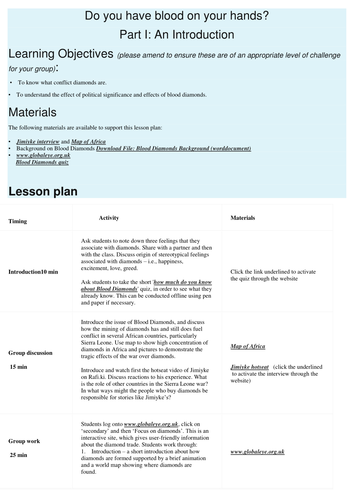 SoW and resources for The Blood Diamond | Teaching Resources