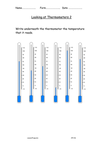 reading a thermometer worksheet