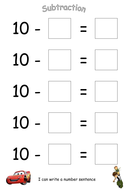 number sentence boards taking away from 10 teaching