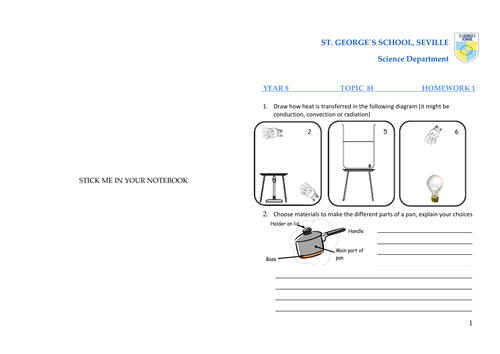 8I Homework booklet (Heat, heat transfer)