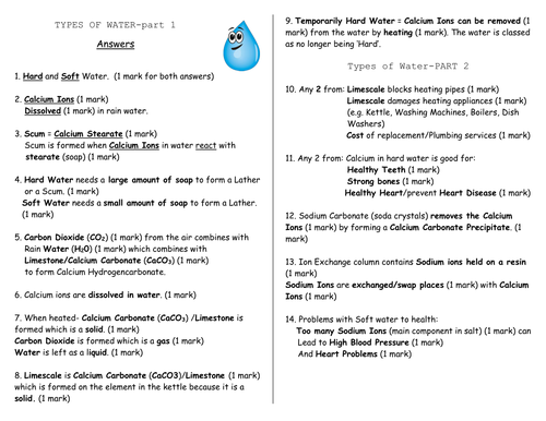 Water Chemistry (Hard and Soft Water and effects) | Teaching Resources