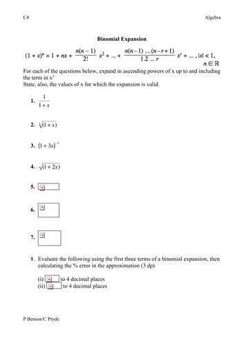 Worksheets Binomial Theorem Worksheet collection of binomial expansion worksheet bloggakuten by phildb teaching resources tes