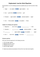 Worksheets Chemistry Word Equations Worksheet displacement reaction word equations by pinkhelen teaching docx