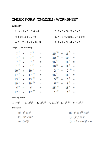 gcse maths worksheet laws of indices foundation