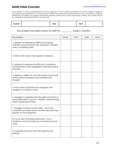 Sen Initial Checklists By Humansnotrobots Teaching Resources Tes 