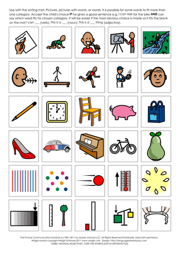 Verbs, nouns and adjectives to sort by languageisheartosay - Teaching Resources - TES