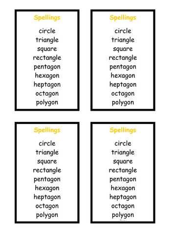 spellings 2d shapes teaching resources