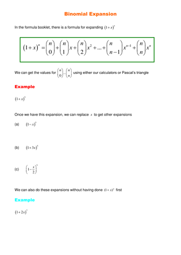 A Level Maths C2 Binomial Expansion Worksheets By Srwhitehouse Teaching Resources Tes 9447
