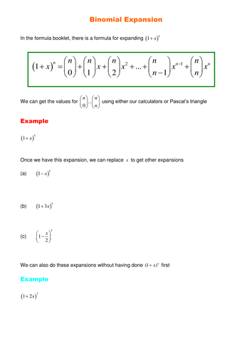 A Level Maths C2 Binomial Expansion Worksheets By Srwhitehouse 0875