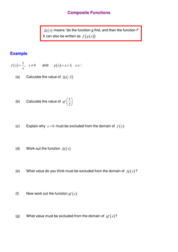 Printables Composite Function Worksheet a level maths composite and inverse functions by srwhitehouse teaching resources tes