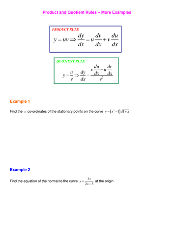 Product and Quotient Rules by SRWhitehouse - Teaching Resources - TES