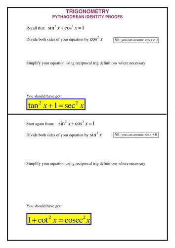 A level Maths: Reciprocal Trig functions worksheet by SRWhitehouse