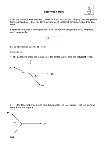 2 Resolving Forces Examples | Teaching Resources