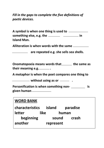 Cloze activity on Island Man | Teaching Resources