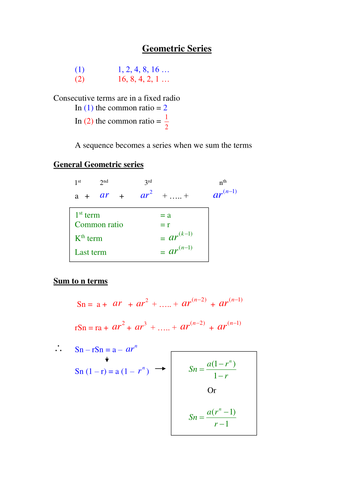 a level Maths: Geometric Sequences Revision Aid | Teaching Resources