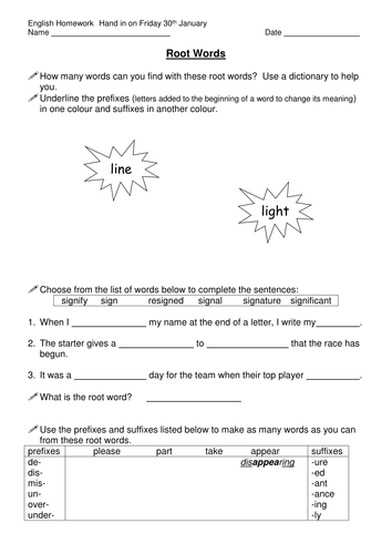 Root Word Worksheet | Teaching Resources