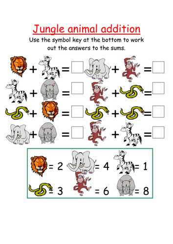 Jungle animals symbol addition activity | Teaching Resources