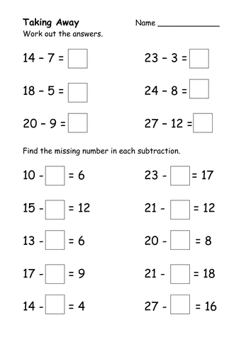 subtraction worksheet teaching resources