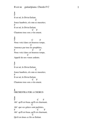 Chords Lyrics Il Est Ne Teaching Resources