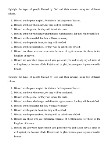 Printables Beatitudes Worksheet the beatitudes by dana2010 teaching resources tes