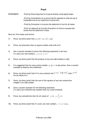 A level Maths C3: Proof worksheet with answers by phildb - Teaching