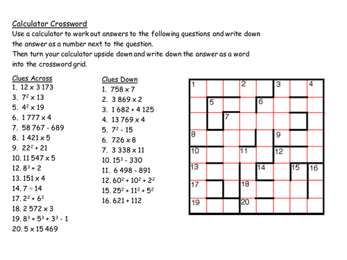 worksheet maker table multiplication GCSE Crossword by Starter   Calculator Maths: