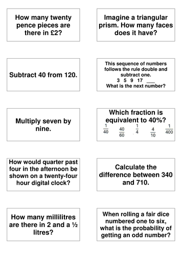 Matching Cards - KS3 SAT mathsmentaltestcards1999 | Teaching Resources