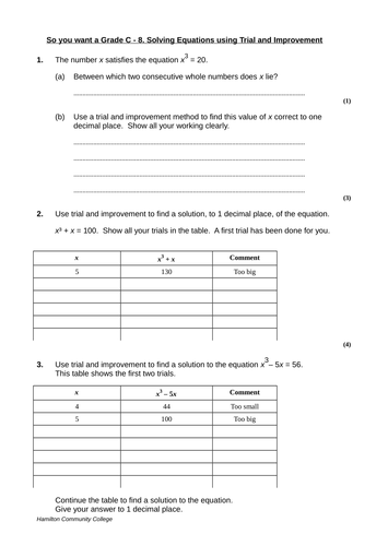 So you want a Grade C - 8. Solving Equations using Trial and Improvement.rtf