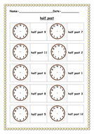 half past worksheet teaching resources