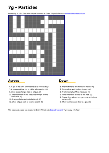 Particles Crossword Teaching Resources