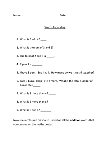 Maths - addition and subtraction vocabulary | Teaching Resources