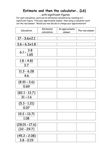 ks3 maths estimation worksheet