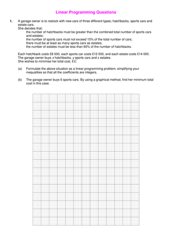 Linear Programming Word Problems Worksheet With Answers