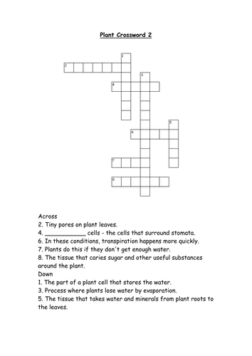 Plants crossword Teaching Resources