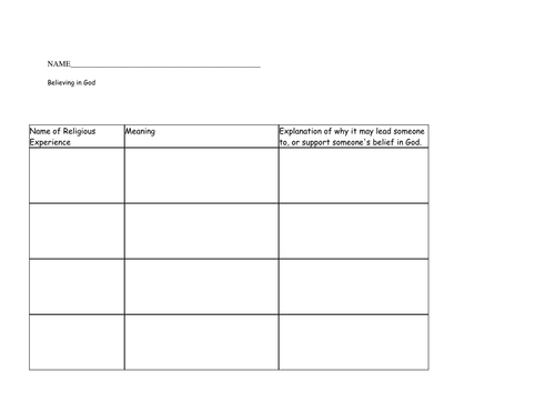 Religious Experience sheet | Teaching Resources