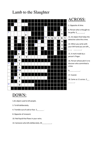 Lamb to the Slaughter crossword Teaching Resources