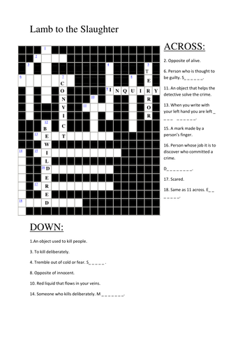 Lamb To The Slaughter Crossword Answer Key