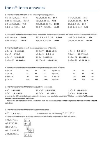 maths ks4 the nth term worksheet teaching resources