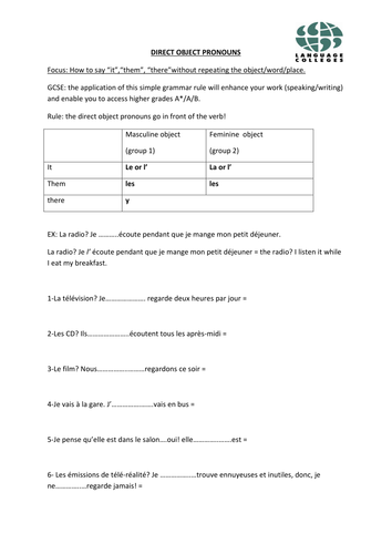 direct object pronouns | Teaching Resources