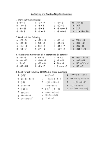 multiplying and dividing negatives teaching resources