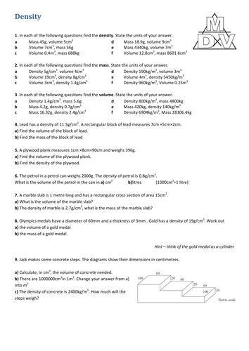 Density - worksheet | Teaching Resources