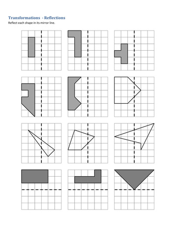 maths transformations reflections worksheet teaching