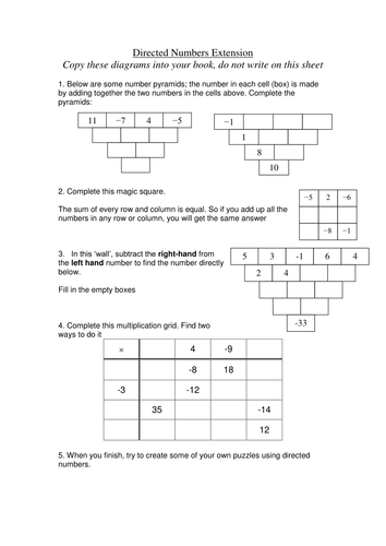 Maths Directed Number Puzzles Teaching Resources