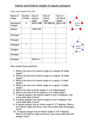 Maths GCSE: Angles of polygons worksheet | Teaching Resources