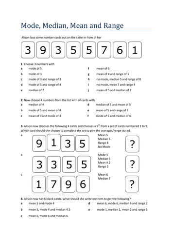 mean median mode and range problem solving questions