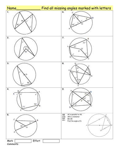 Maths: Circle theorems homework worksheet | Teaching Resources