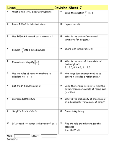 Maths Revision Sheets For Foundation Gcse Teaching Resources