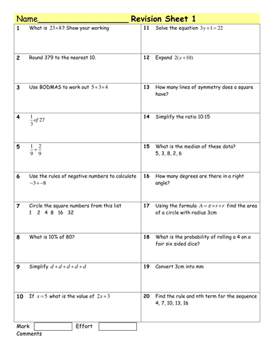 maths revision sheets for foundation gcse by tristanjones