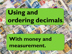 decimals ordering decimals with money teaching resources