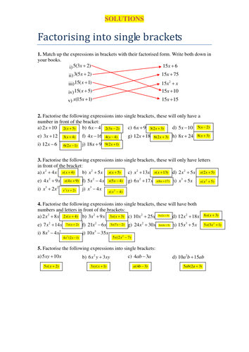 factorising into a single bracket resources tes